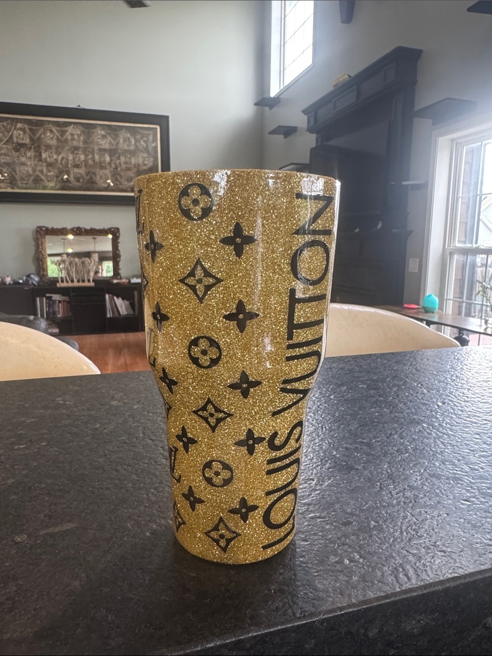 Custom Gold Glitter Inspired Tumbler Cup Handmade Lidless